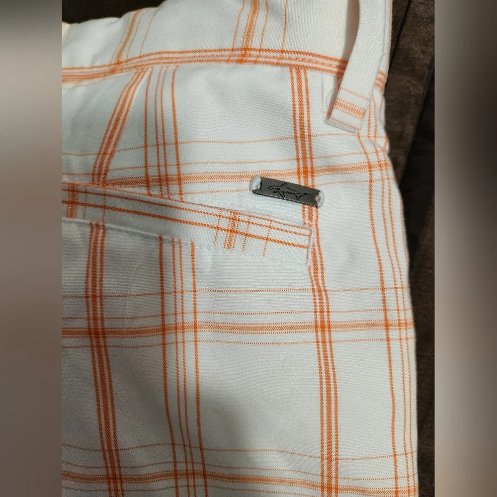 Men's White and Orange Plaid Golf Shorts, Size 34 - Picture 2 of 6